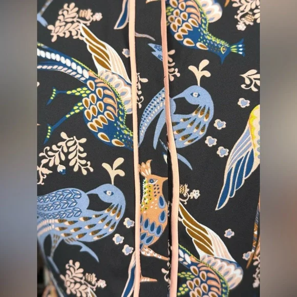 Ann Taylor Loft Long Sleeve Bird Print Dress in Black & Pastels Size 00P - Picture 6 of 9